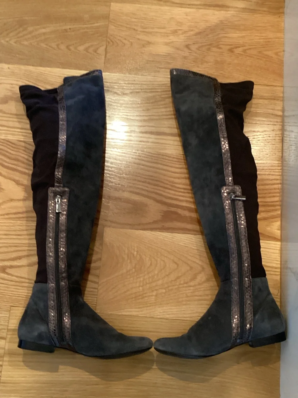 Vince Camuto Charcoal Gray Over-the-Knee Suede Boots with Snake-Trim